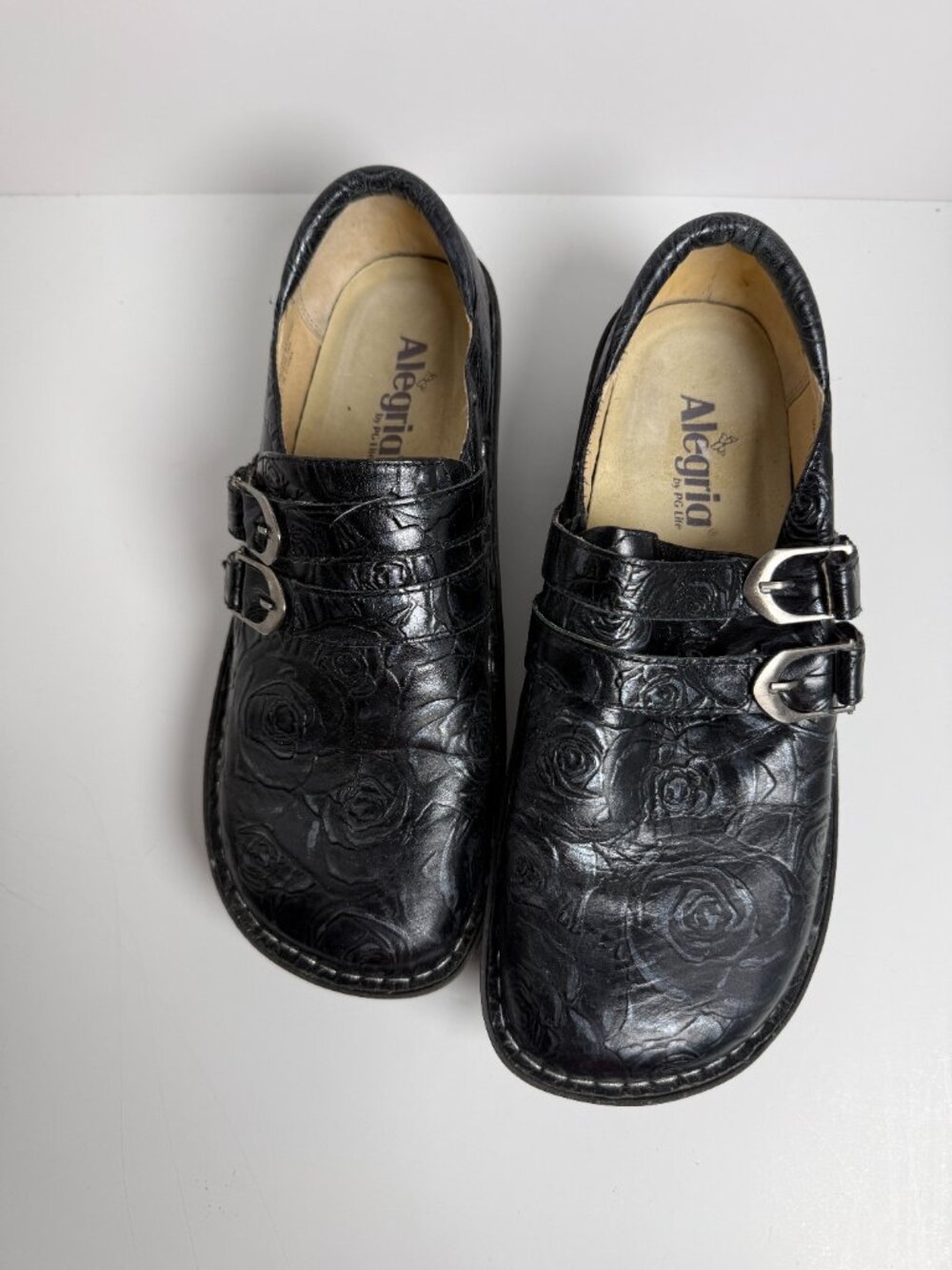 Alegria Black Alli Leather Comfort Clogs Embossed Rose Pattern ALL-571 Size 40 - Picture 5 of 9